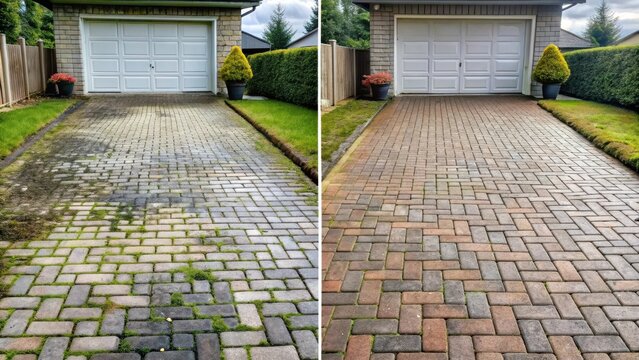 Before and after driveway cleaning