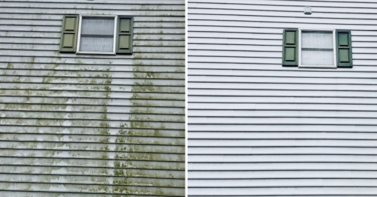 Before and after house siding pressure wash